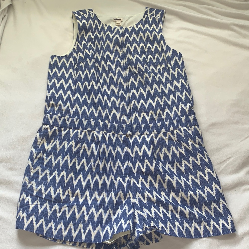 J Crew women’s short romper size 14 blue and white